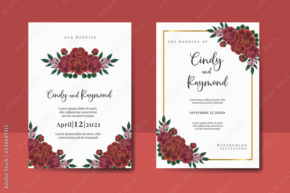 Wedding invitation frame set, digital art hand drawn Watercolor Pink and Purple Rose Flower design Invitation Card Template Wedding invitation frame set, digital art hand drawn Watercolor Pink and Purple Rose Flower design Invitation Card Template