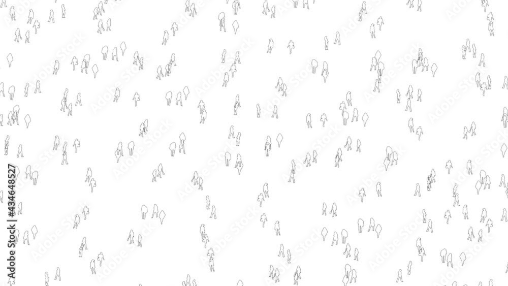 black and white outlines of people standing in a crowd -animation on the white rotating camera black and white outlines of people standing in a crowd -animation on the white rotating camera