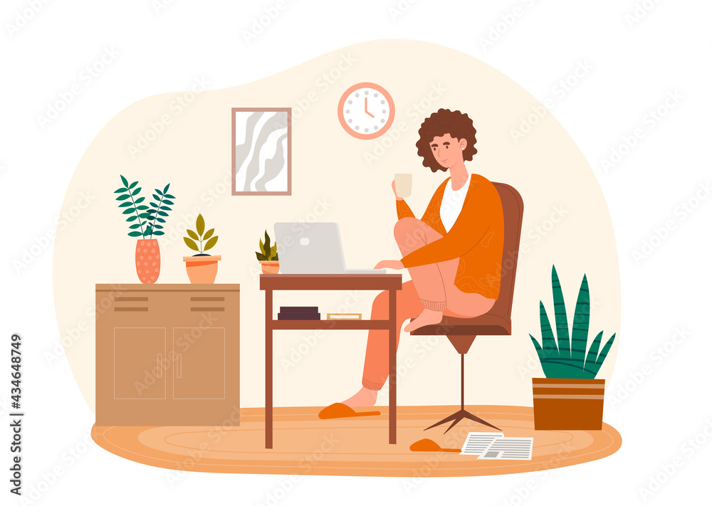 Businesswoman is working on her laptop at home remotely