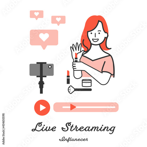 女性　動画配信　撮影　イラスト