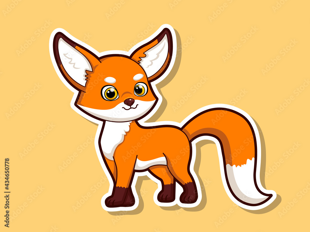Cute cartoon fox sticker mascot animal character. Vector art illustration Cute cartoon fox sticker mascot animal character. Vector art illustration