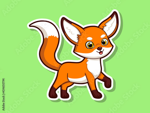 Cute cartoon fox sticker mascot animal character. Vector art illustration