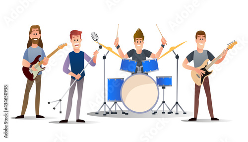Music band character set in flat cartoon illustration