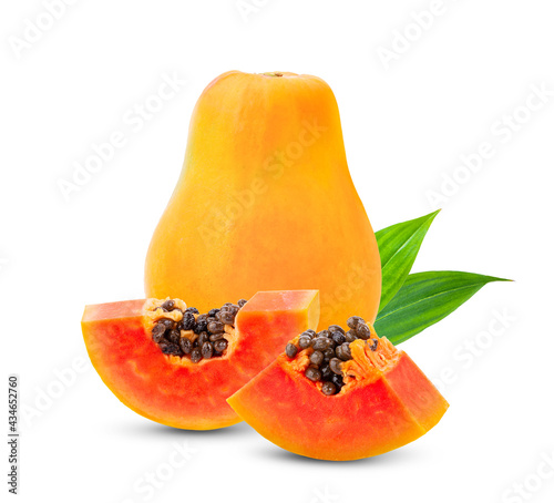ripe papaya fruit with seeds isolated on white