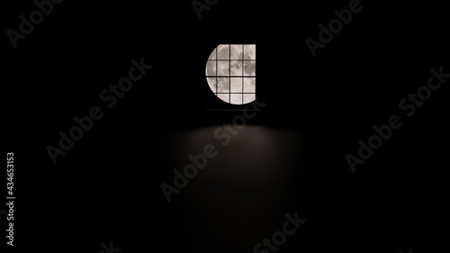 Dark room with light and shadow from the full moon (3D Rendering) © Chartchai