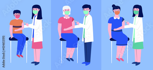 Vector of doctor injecting vaccine patients illustration