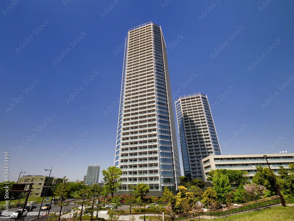 二子玉川ライズのタワーマンションと二子玉川公園　東京都世田谷区