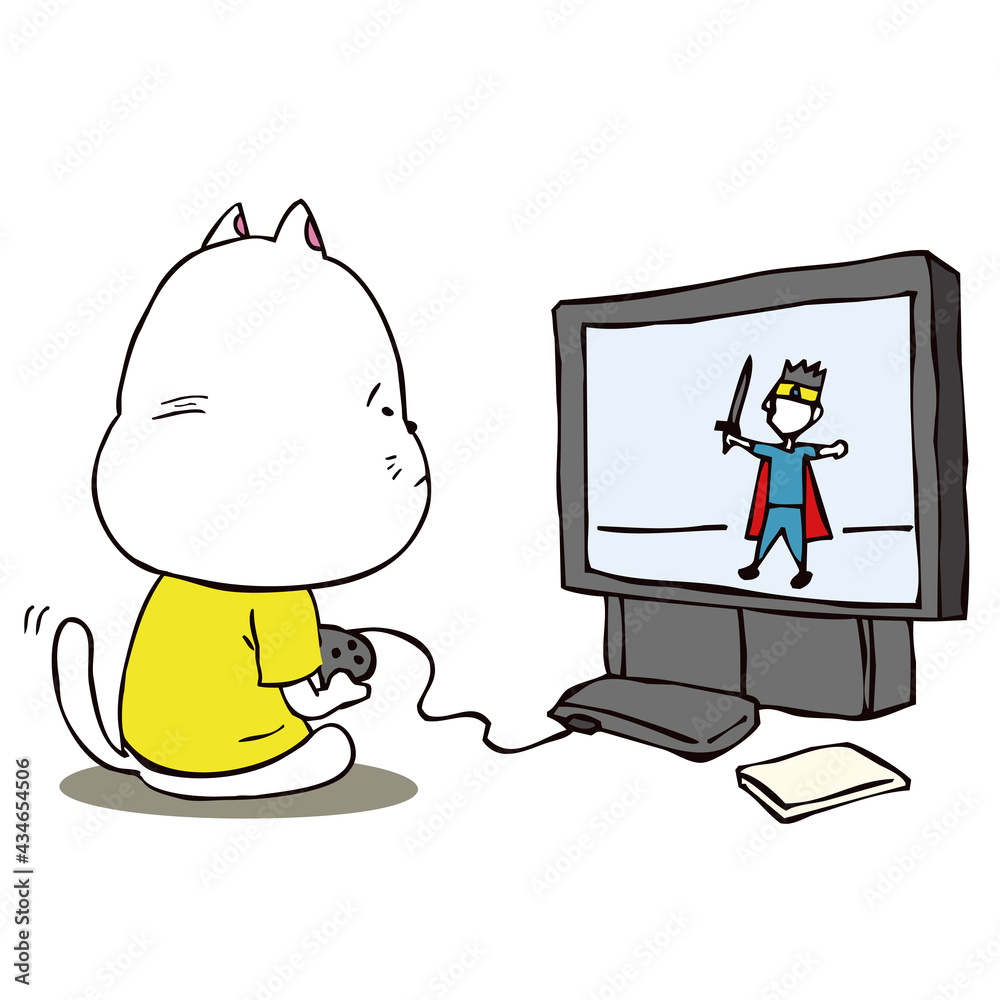 TVゲームをする猫