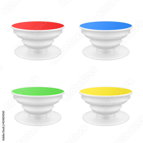 Collection of plastic popsocket for phone realistic vector illustration cellphone pop socket