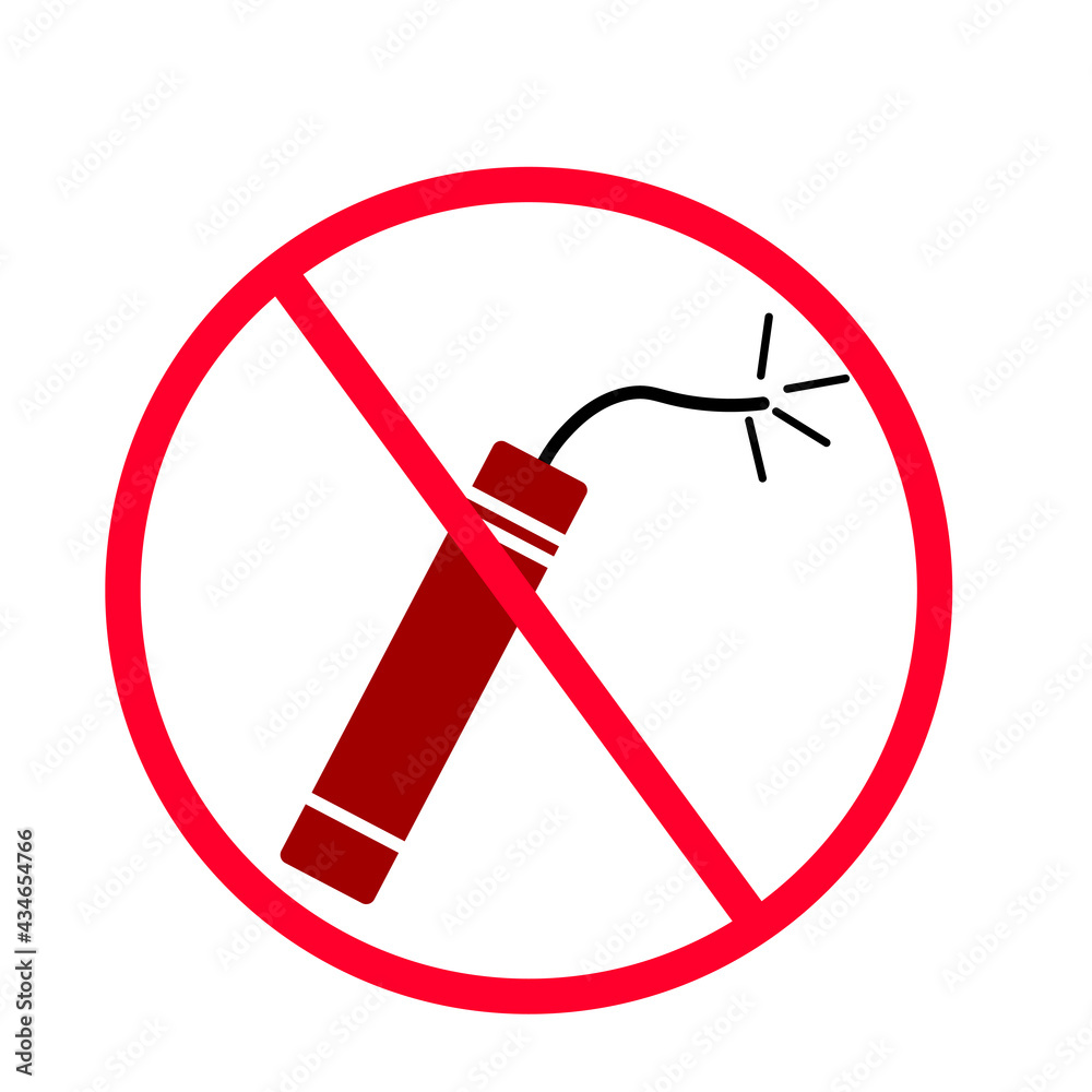 Forbidden sign with dynamite icon isolated on white background Forbidden sign with dynamite icon isolated on white background