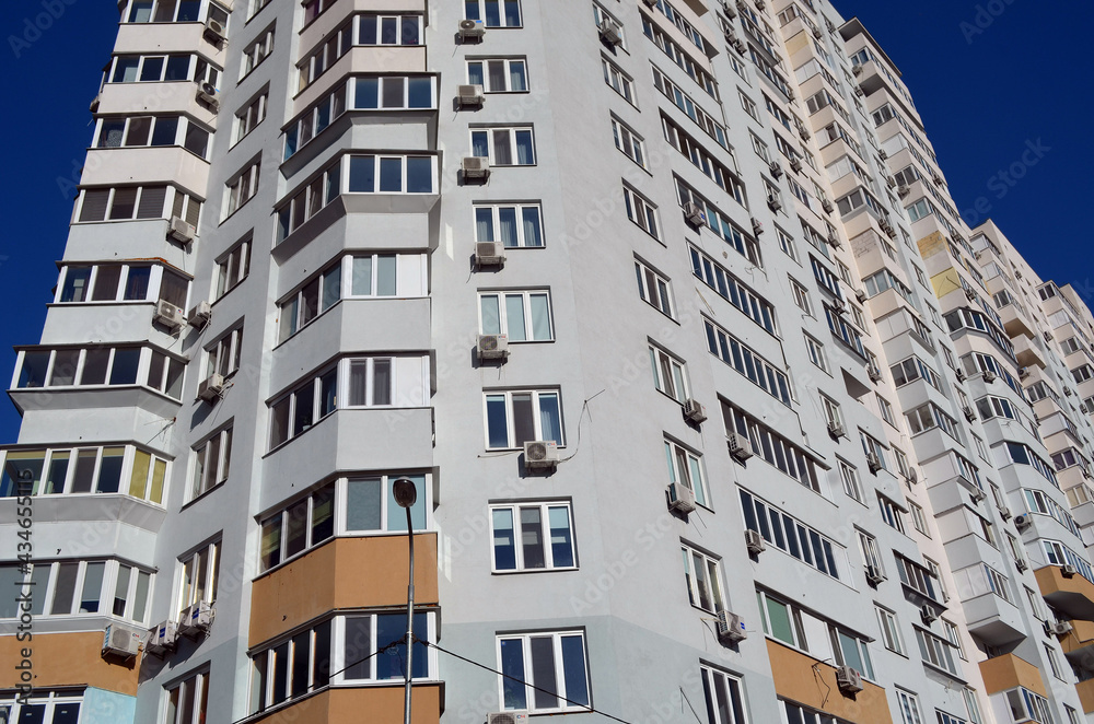 Modern residential area in Kiev. Exterior. Streets,buildings. May 10,2021. Kiev , Ukraine