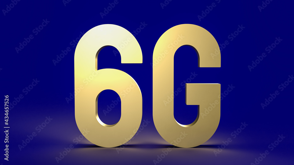 gold 6g on blue background for technology communications concept 3d rendering