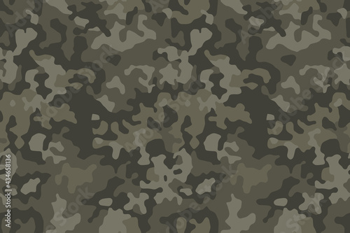 Classic khaki green camouflage print, seamless pattern. Abstract modern camo, military background for army or hunting. Vector texture