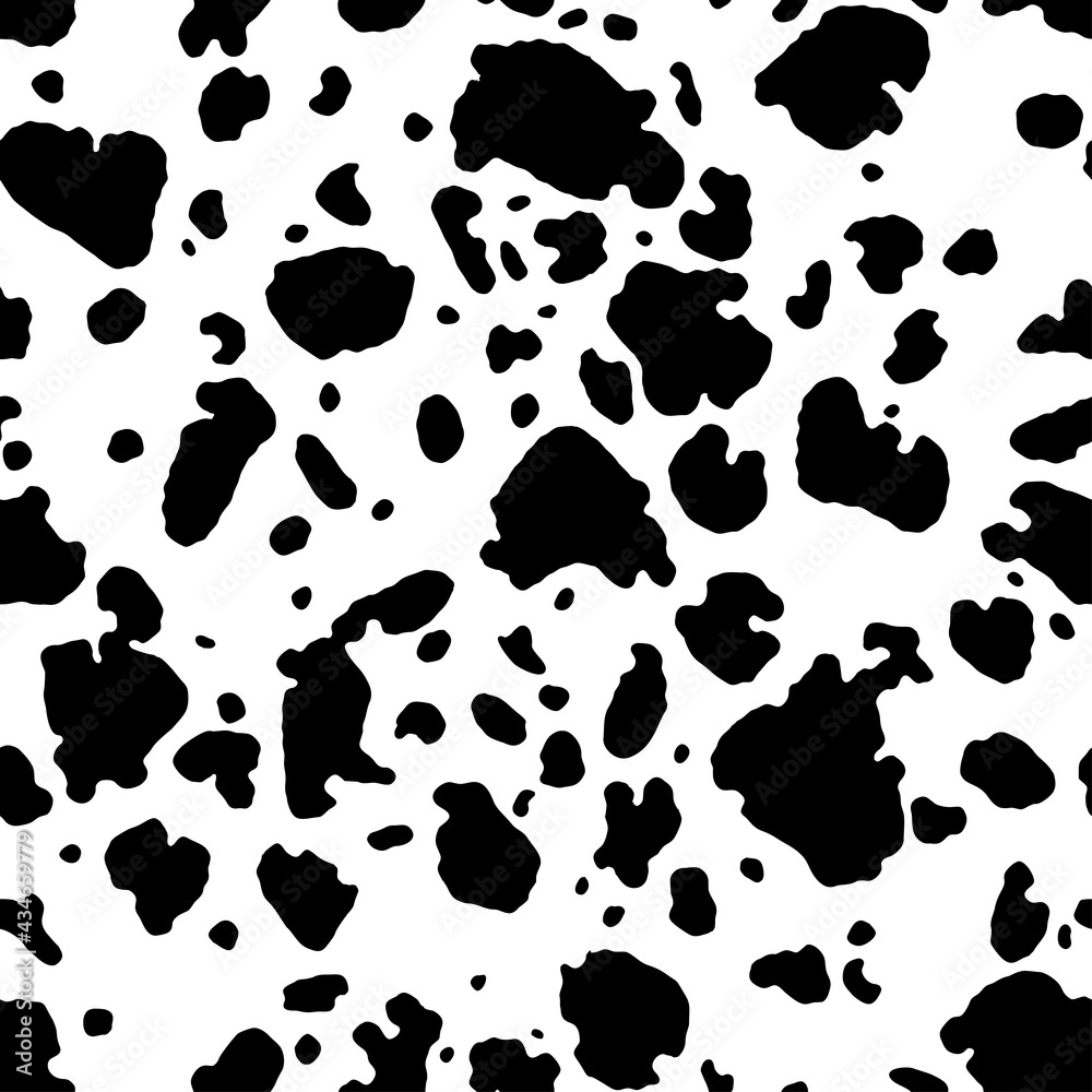 Seamless cow skin black and white spot pattern. Animal print. Printing