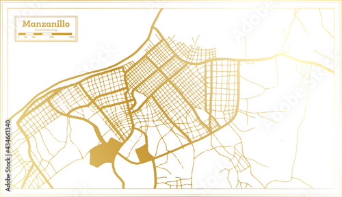 Manzanillo Cuba City Map in Retro Style in Golden Color. Outline Map.