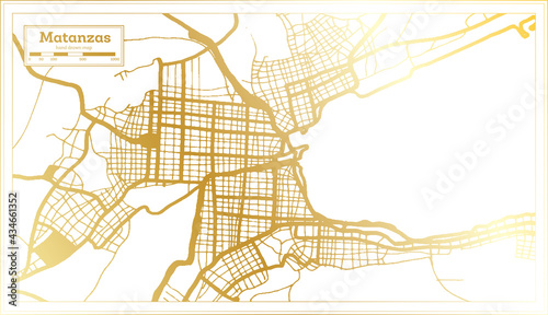 Matanzas Cuba City Map in Retro Style in Golden Color. Outline Map.