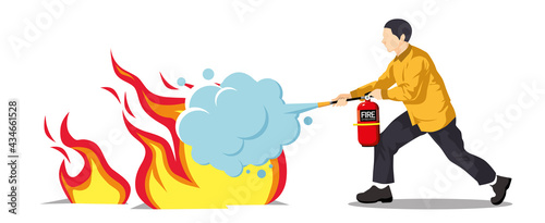 Man using a fire extinguisher to extinguish a fire 