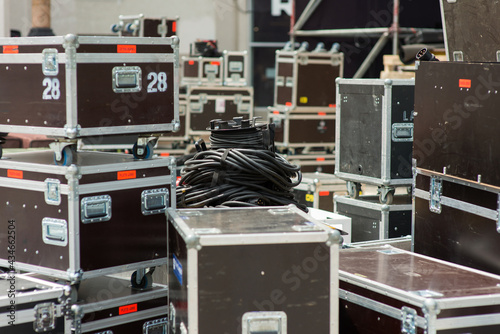 boxes for stage equipment during the assembly of the mobile stage