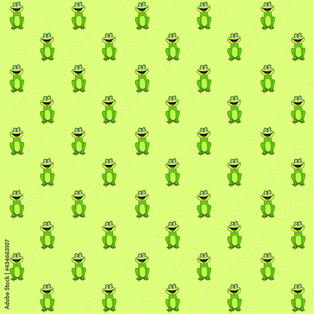 frog sitting front view on green background repeat pattern