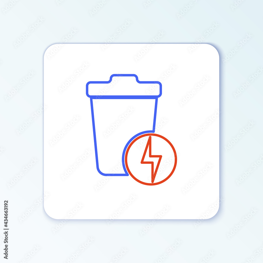 Line Lightning with trash can icon isolated on white background. Waste to energy. Garbage bin sign. Recycle basket sign. Colorful outline concept. Vector Line Lightning with trash can icon isolated on white background. Waste to energy. Garbage bin sign. Recycle basket sign. Colorful outline concept. Vector