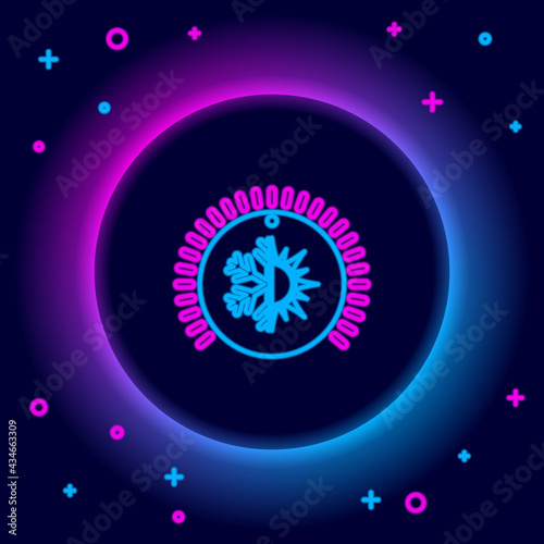 Glowing neon line Thermostat icon isolated on black background. Temperature control. Colorful outline concept. Vector