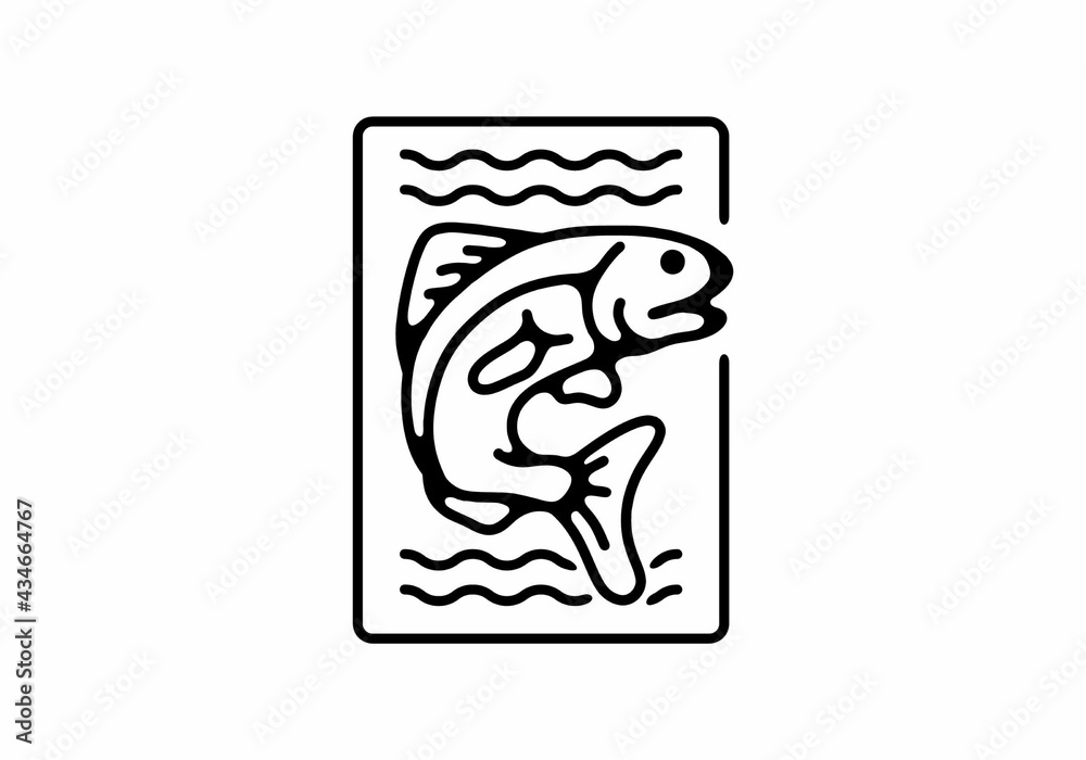 Black line art illustration of jumping fish Black line art illustration of jumping fish