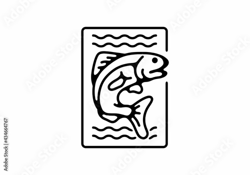 Photography Black line art illustration of jumping fish