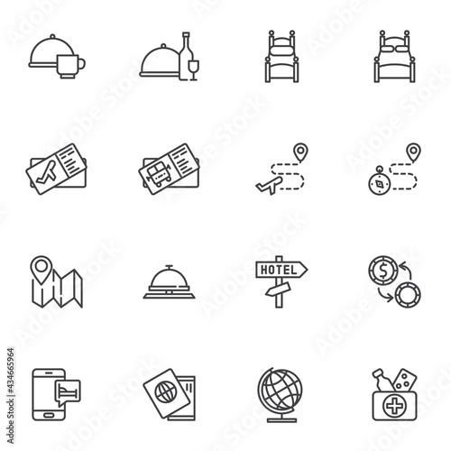 Hotel travel service line icons set