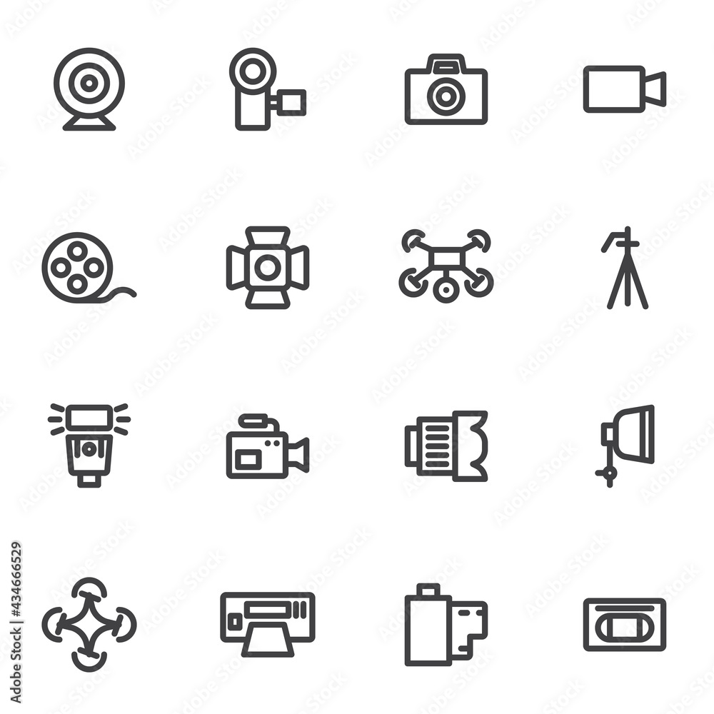 Photo and video line icons set Photo and video line icons set