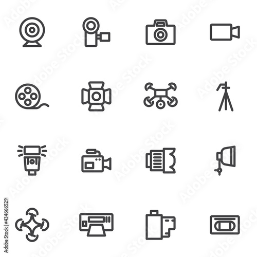 Photo and video line icons set