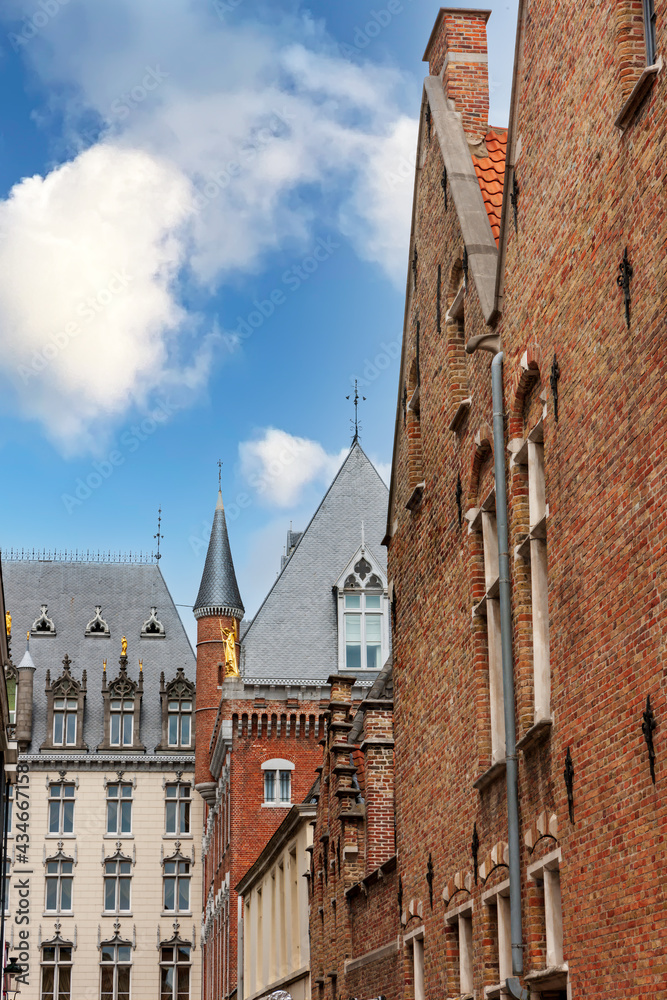 Medieval facades of houses in the center of Bruges. Belgium.