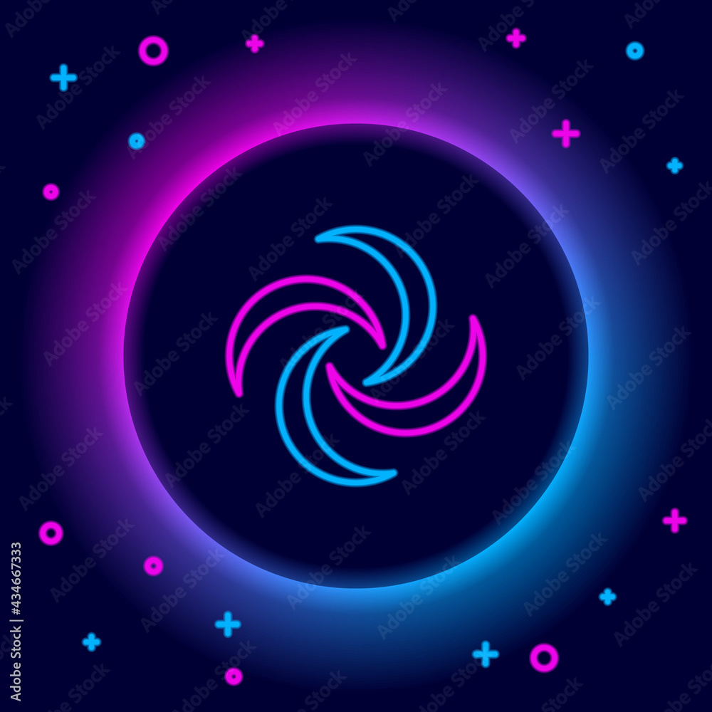 Glowing neon line Tornado icon isolated on black background. Cyclone, whirlwind, storm funnel, hurricane wind or twister weather icon. Colorful outline concept. Vector Glowing neon line Tornado icon isolated on black background. Cyclone, whirlwind, storm funnel, hurricane wind or twister weather icon. Colorful outline concept. Vector