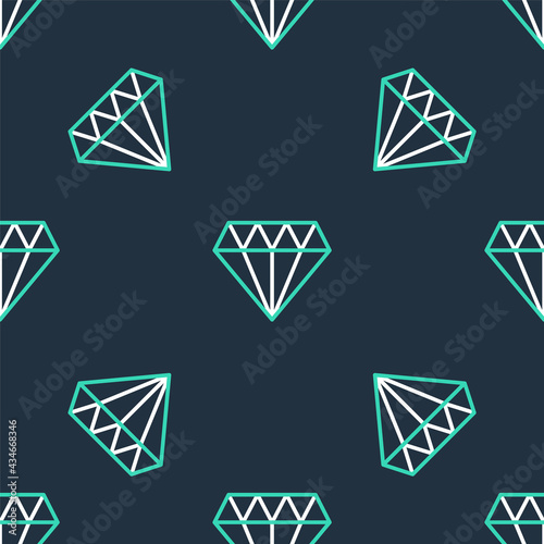 Line Diamond icon isolated seamless pattern on black background. Jewelry symbol. Gem stone. Vector