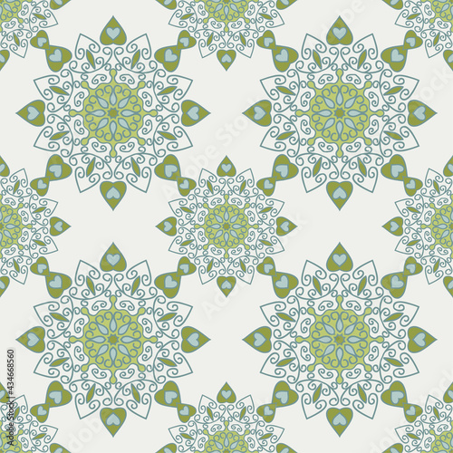 Seamless pattern with mandalas in beautiful colors. Vector background