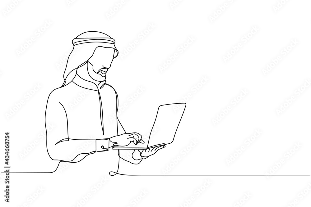 Continuous one line of arab businessman in silhouette. Linear stylized. Minimalist. Business concept Continuous one line of arab businessman in silhouette. Linear stylized. Minimalist. Business concept