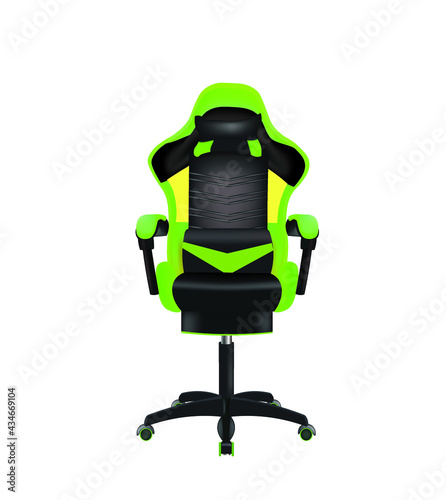  Realistic gaming chair, front view, vector illustration