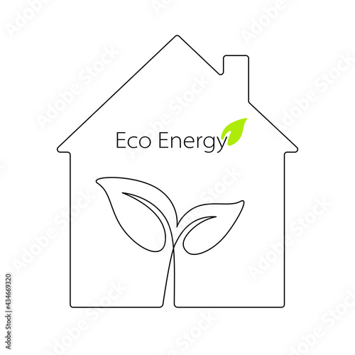Plant Inside House in one continuous line drawing. Concept of eco home and green energy indoor. Vector illustration in simple lineart style