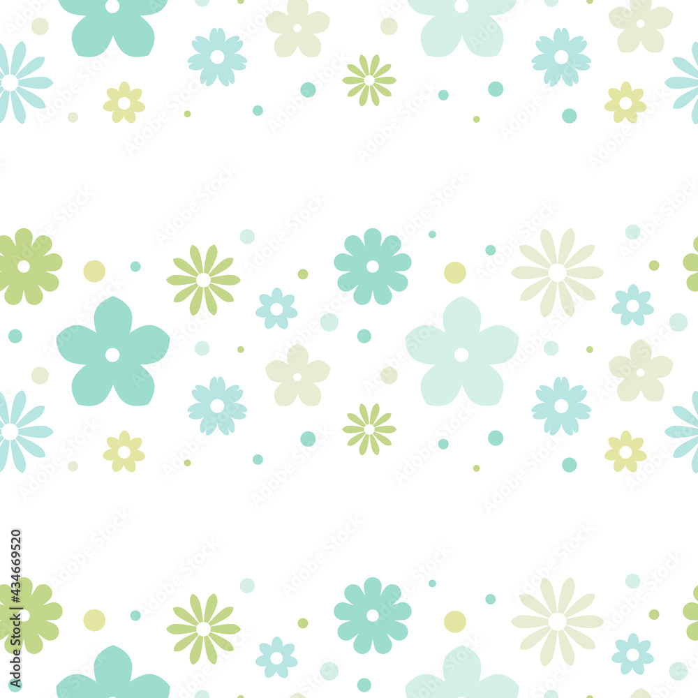 Seamless flower pattern. Cute daisy, camomile blossoms.