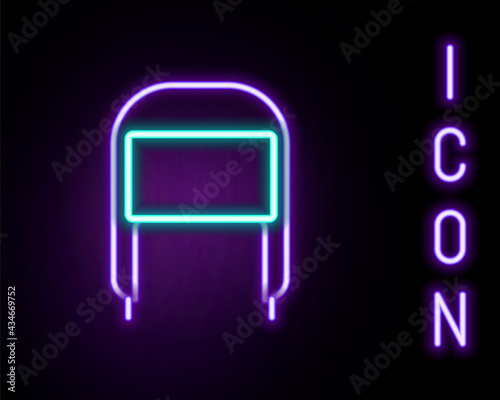 Glowing neon line Winter hat with ear flaps icon isolated on black background. Colorful outline concept. Vector