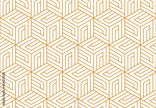 Abstract geometric pattern with stripes  lines. Seamless vector background. White and gold ornament. Simple lattice graphic design