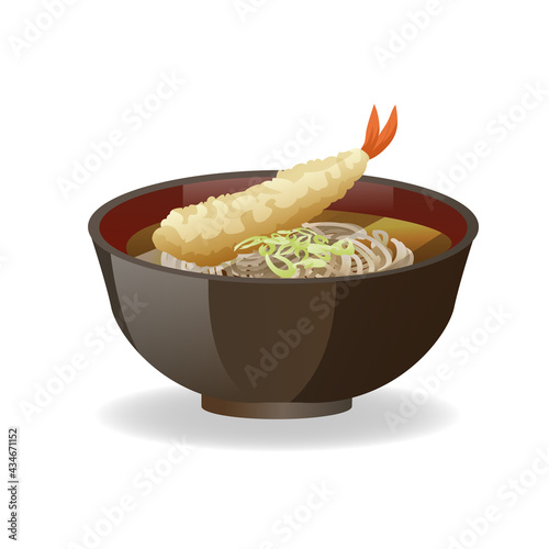 hot soba buckwheat noodle japanese food illustration object vector