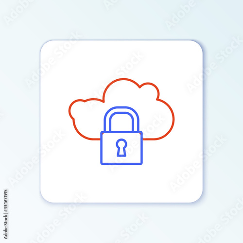 Line Cloud computing lock icon isolated on white background. Security, safety, protection concept. Protection of personal data. Colorful outline concept. Vector