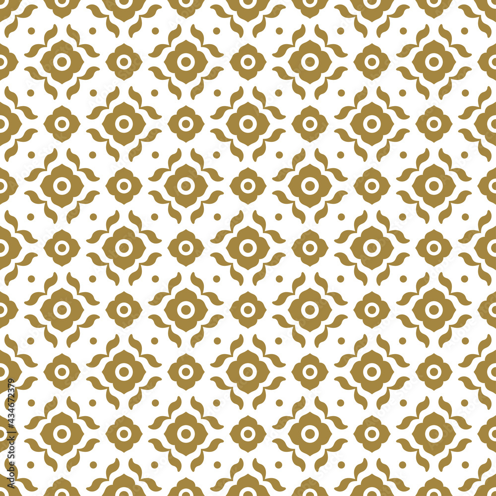 Gold and white floral seamless pattern with ornamental stripes. Traditional oriental motifs. Vector ornament template. Decorative paisley elements. Great for fabric and textile.