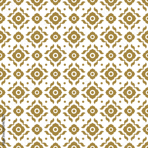 Gold and white floral seamless pattern with ornamental stripes. Traditional oriental motifs. Vector ornament template. Decorative paisley elements. Great for fabric and textile.