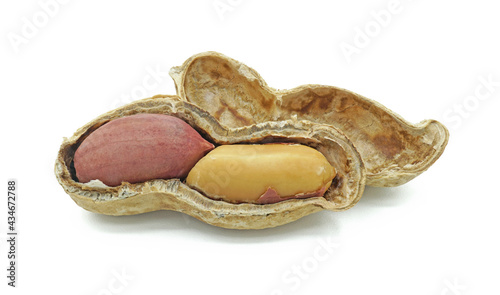Dried peanut peeled, Monkey nut, Groundnut, Isolated on white background, Cut out with clipping path, Close up
