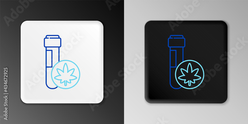 Line Chemical test tube with marijuana or cannabis leaf icon isolated on grey background. Research concept. Laboratory CBD oil. Colorful outline concept. Vector