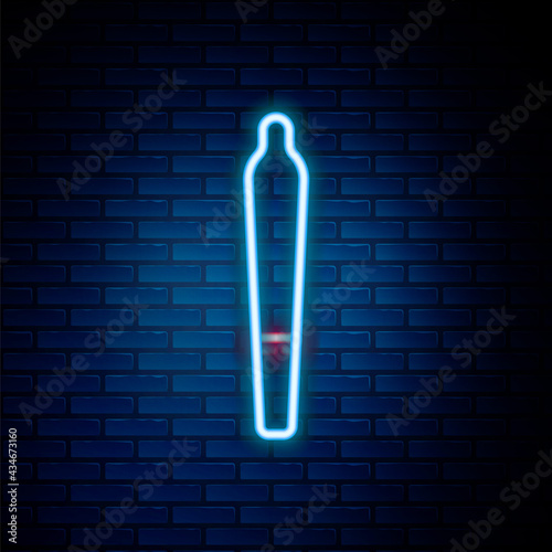 Glowing neon line Marijuana joint, spliff icon isolated on brick wall background. Cigarette with drug, marijuana cigarette rolled. Colorful outline concept. Vector
