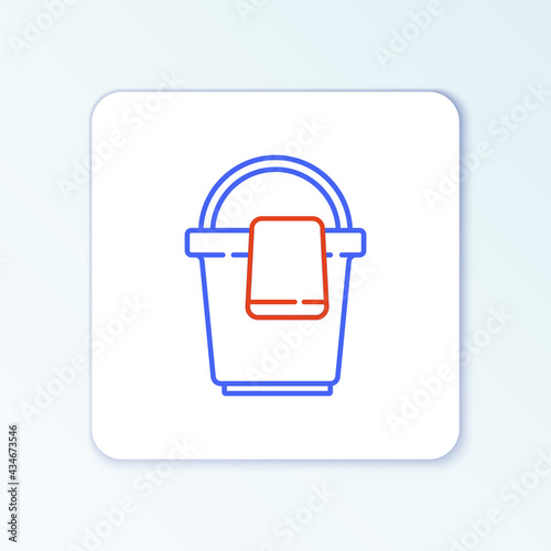 Line Bucket with rag icon isolated on white background. Cleaning service concept. Colorful outline concept. Vector