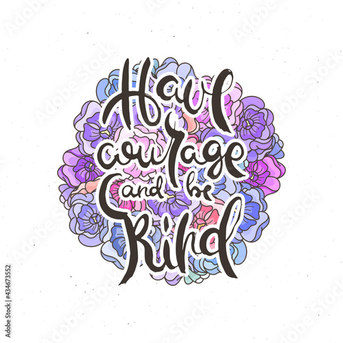 Hand lettering grunge card with flower background. Handcrafted doodle letters in retro style. Hand-drawn vintage typography