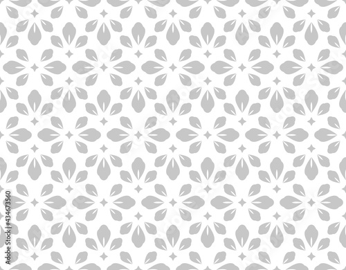 Flower geometric pattern. Seamless vector background. White and gray ornament,